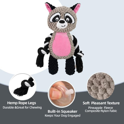 Dog Toy Rope Squeaky with Crinkle Paper – Interactive Plush Chew Toy for Small & Medium Puppies (Raccoon) - color: Raccoon