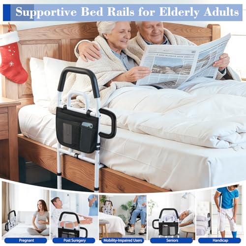 Bed Rails for Elderly Adults Safety, ASTM Approved Upgrade Bed Assist Rail for Seniors - Adjustable Bed Cane with Non-Slip Ergonomic Handle & Storage Pocket, Fit King Queen Full Twin Beds