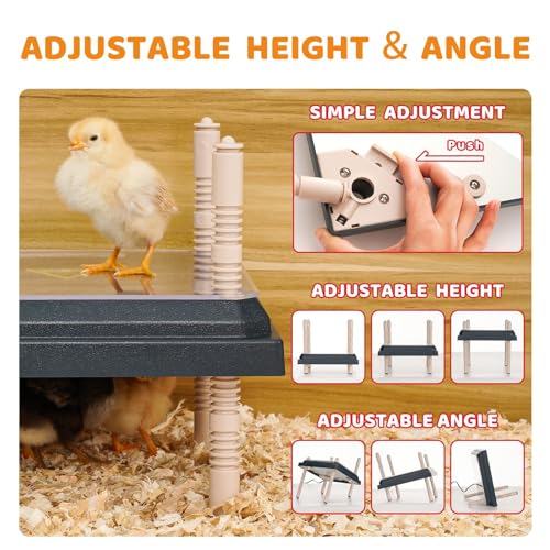 Longhzuo Chicken Brooder Plate for Chicks, Temperature Range 90°F-104°F, Adjustable Heights Chicken Heater, Heat Plate for 15 Chicks (10" X10")
