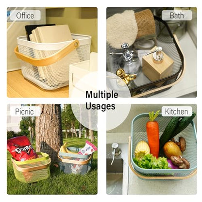 Metal Mesh Steel Harvest Basket, Square Wire Garden Basket with Handle – Multi-Functional Storage Organizer for Gathering Vegetables, Fruits, Kitchen, Garden, Picnic (Aqua-Square) - color: Aqua-Square