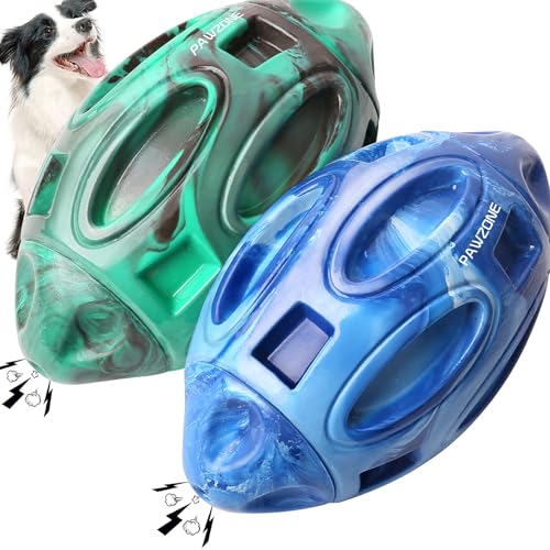 Pawzone 2 Pack Squeaky Dog Toys for Aggressive Chewers Large Medium Small Puppy Interactive Dog Chew Toy Durable Rubber Indestructible Tough Ball (Blue Green) - color: 2 pack blue green