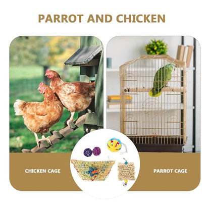 MERRYHAPY 5PCS Chicken Set for Hens and Parrots Natural Weaving Hanging Chewing Feeder for Poultry Coop Exercise and Entertainment Random Color
