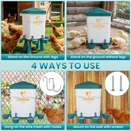 2-Pack 3 Gallon Chicken Waterer, Automatic Water Dispenser Container for Poultry Drinking, Stay-Clean Raised Watering Fountain for Duck Bird, Blue