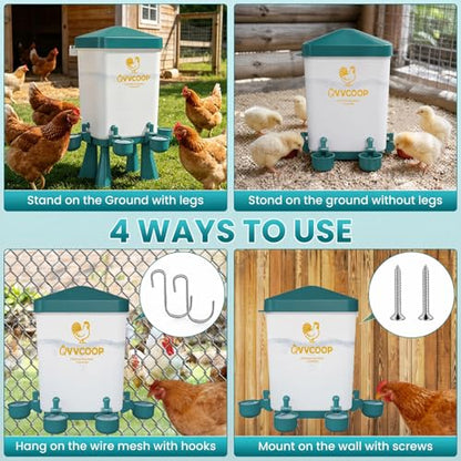 2-Pack 3 Gallon Chicken Waterer, Automatic Water Dispenser Container for Poultry Drinking, Stay-Clean Raised Watering Fountain for Duck Bird, Blue