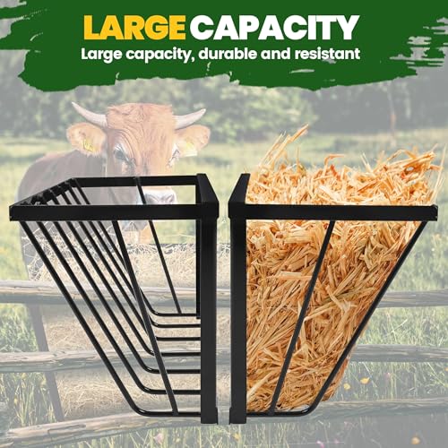 KUAFU Hay Feeder for Goat, Wall Mount Sheep Hay Rack, Horses Feeding Trough with 17 Gallon, Heavy Duty Blanket Holder, Fit for Farm Indoor and Outdoor Livestock Feed Containers