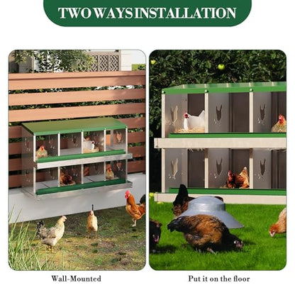 Chicken Nesting Box,8 Compartments Galvanized Steel Metal Chicken Laying Box with Roll Out Egg Collection,Wall Mount Chicken Nesting Boxes,Easy Egg Collection, Hen Roosting Boxes - color: Green, size: 8 Holes