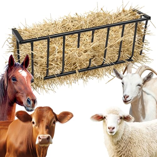 40.5" Large Capacity Hay Feeders,Multiple Sided Feeding Rack,Long Wall Mounted Horse Hay Holder,Heavy-Duty Steel Goat Hay Rack,with Metal Frame,for Indoor Outdoor Sheep Farm Livestock (Black) - color: Black-B
