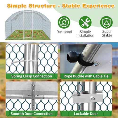 Outvita Large Metal Chicken Coop, 13×10FT Walk-in Poultry Cage with Waterproof & Anti-UV Round Arch Cover, Duck Rabbit Hen Cage Galvanized Mesh for Outdoor Yard Backyard and Farm - size: 156.0"L x 120.0"W x 78.0"H