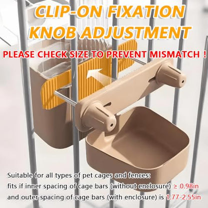 2-Pack Cage-Style Large Capacity Hanging Automatic Pet Feeder & Water Dispenser 50oz/1500ml,for Cages 0.98" Max Inner,1.77"-2.56" Outer,for Small/Medium Dogs, Cats, Rabbits & Guinea Pigs - color: Brown