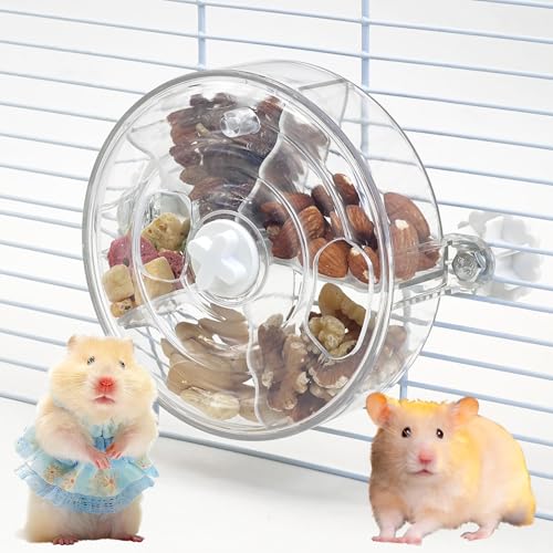 VCEPJH Rat Foraging Toy Interactive Slow Feeder with Transparent Rotating Treat Dispenser Wheel for Enrichment Activities Pet Rat Cage Accessories Ideal for Syrian Hamster Gerbil Mice (White) - color: White