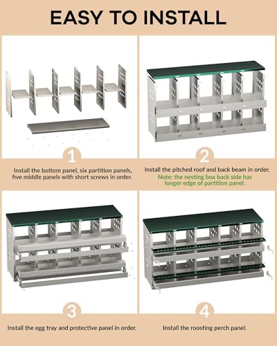 Chicken Nesting Box, 10 Compartment Roll Away Laying Box for Hens, Heavy-Duty Galvanized Steel, Front Egg Collection Tray, 10 Training Eggs Included - color: Green, size: 10 Compartments & 10 Eggs
