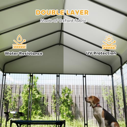 PawHut Outdoor Dog Kennel with Roof, 8' x 8' x 6' Heavy Duty Welded Wire Dog Playpen Enclosure with Escape-Proof Lock, UV-Resistant & Waterproof Cover, for Large Dogs, Chickens, Ducks, Silver - size: 96.1"L x 96.1"W x 72.0"H, style: Single Room
