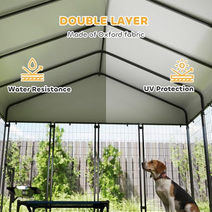 PawHut Outdoor Dog Kennel with Roof, 8' x 8' x 6' Heavy Duty Welded Wire Dog Playpen Enclosure with Escape-Proof Lock, UV-Resistant & Waterproof Cover, for Large Dogs, Chickens, Ducks, Silver - size: 96.1"L x 96.1"W x 72.0"H, style: Single Room