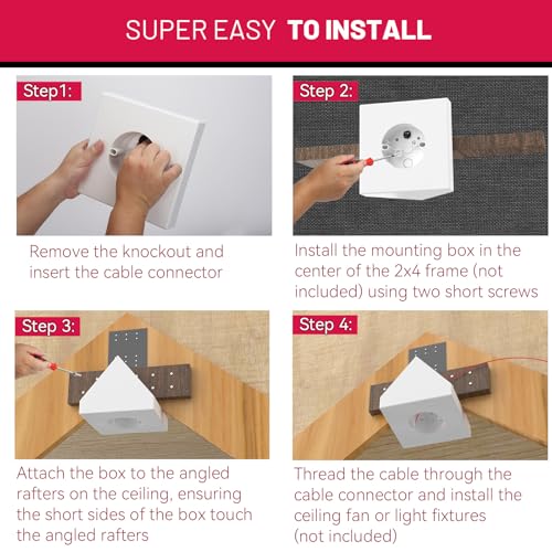 FB900-1 Cathedral Ceiling Fan Angle Mount Box, Mounting Bracket Kit, Fits Angles of 80 or Up, White, 1 Pack