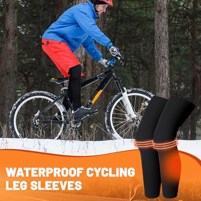 Cutecrop 2 Pairs Waterproof Fleece Thermal Winter Leg Sleeves Waterproof Cycling Compression Leg Warmers Long Knee Sleeve for Men Women Ski Walking Running Sport Basketball Football