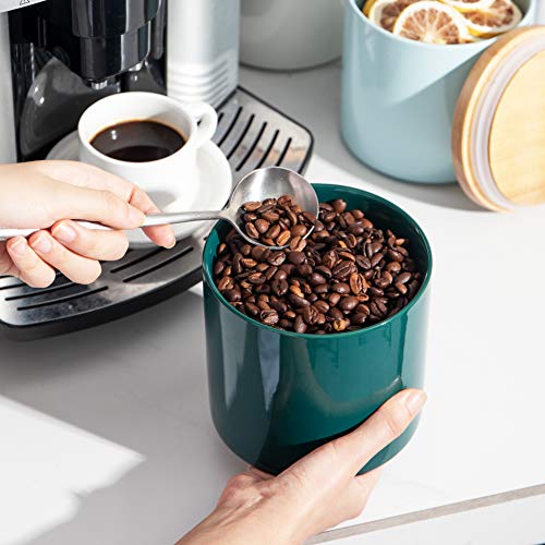 Sweejar Kitchen Canisters Ceramic Food Storage Jar, Stackable Containers with Airtight Seal Wooden Lid for Serving Coffee Bean, Flour, Tea, Spice and More - 39 Fl Oz (Jade) - color: Jade, style: 39 Fl Oz (5.2"x5.5")