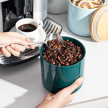 Sweejar Kitchen Canisters Ceramic Food Storage Jar, Stackable Containers with Airtight Seal Wooden Lid for Serving Coffee Bean, Flour, Tea, Spice and More - 39 Fl Oz (Jade) - color: Jade, style: 39 Fl Oz (5.2"x5.5")