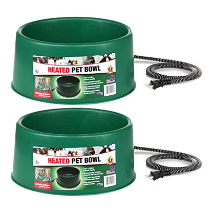 Farm Innovators P-60 1.5 Gallon 60 Watt Electric Heated Pet Water Bowl with Thermostatic Control and Anti Chew Cord, Green (2 Pack) - size: 6 Qt