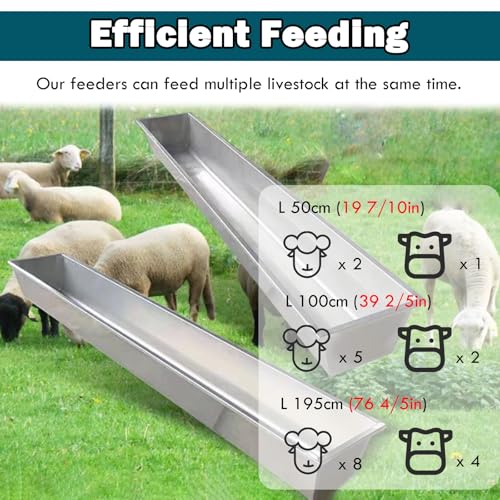 Cattle Sheep Drinking Feeding Trough Large, Thickened Livestock Feeder Troughs Tub Load 32lb/ 64lb/ 124lb, Easy to Clean Animal Hay Feeders Waterers(L 19 7/10in (50cm)) - size: L 19 7/10in (50cm)