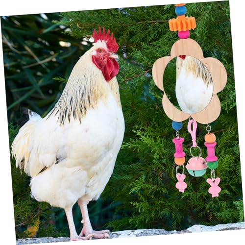 VANZACK Rooster Mirror Toy Bell Pendant Fun Hanging Accessory for Chickens for Cage Play and Activity Easy to Install Engaging Pet Supplies