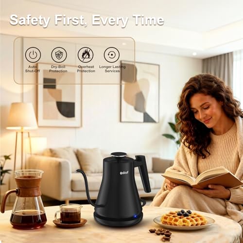 Gooseneck Electric Kettle 0.8L (27oz) - 1000W Rapid Fast Boiling Tea Kettle with Auto Shut Off & Boil-Dry Protection, Stainless Steel Leak-Proof Water Boiler for Pour Over Coffee, Black - color: Black