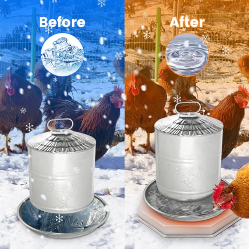 Poultry Chicken Water Heater for Winter,14In 125 Watts Chicken Waterer Heated Base,Heated Chicken Waterer for Metal Drinking Fountains Chicken Coop