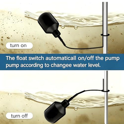 WHK Sump Pump Float switch Tethered Universal Float Switch Repalcement for Sump Pump Septic Sewage Water Tank,Durable Waterproof (Piggyback plug,10FT Cord)