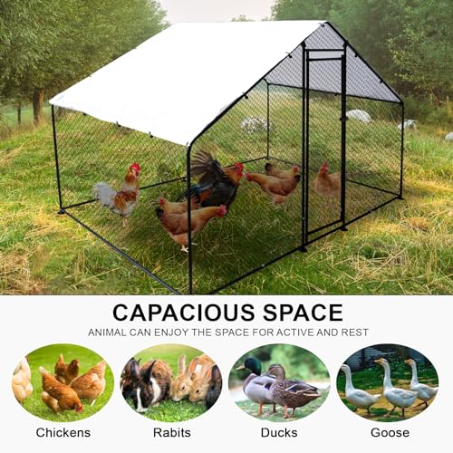 6.6'L x 9.8'W x 6.6'H Large Metal Chicken Coop Outdoor,Walk-in Chicken Run, Poultry Cage Chicken Pen House, Rabbits Habitat Cage with Waterproof and Anti-Ultraviolet Cover - size: 79.2"L x 117.6"W x 79.2"H