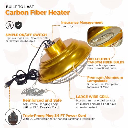 600 Watt Large Range Chicken Coop Heater - Professional Heat Lamp for Chicken, Poultry and Livestock