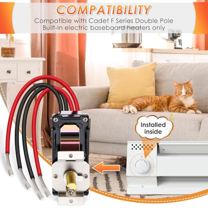 Feekoon Built in Thermostat Compatible with Cadet, Electric Baseboard Heater Thermostat, 22 Amp, 240/208/120 Volt(1 Pack,Double Pole) - style: Double Pole