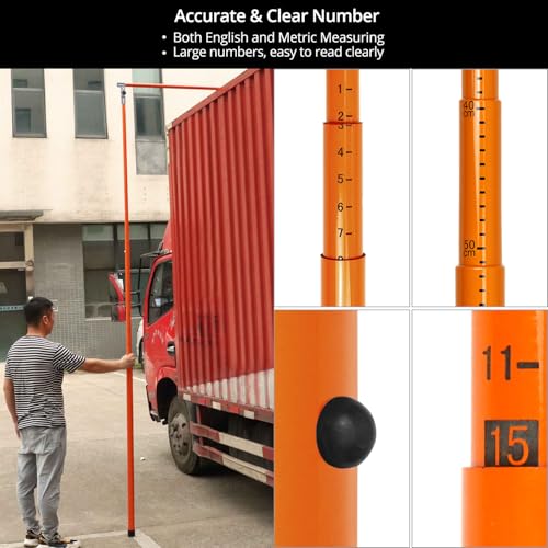 QWORK Load Height Measuring Stick - 15 Ft Adjustable Measuring Pole for Accurate Truck Load Transportation - Fiberglass Height Stick for Trucks, Car Haulers