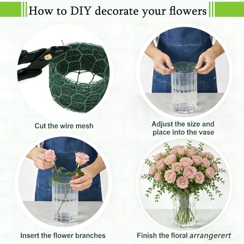 Chicken Wire,16.14 x 157 Inch Floral Chicken Wire for Floral Arrangements Green Mesh Netting 0.6inch Hexagonal Polyvinyl Chloride Coated Net, Fits for Handicrafts, Garden Fence, and Plant Protection