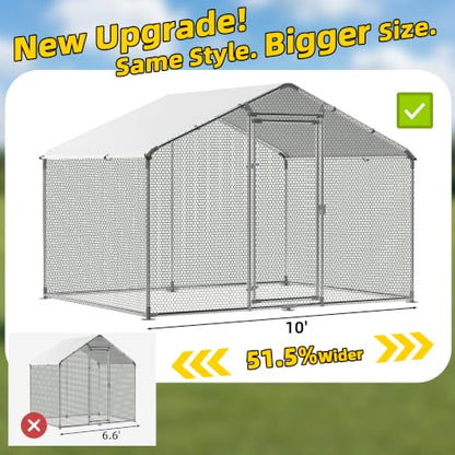 Large Metal Chicken Coop Round Top Upgrade Tri-Supporting Wire Mesh Chicken Run,Chicken Pen with Water-Resident and Anti-UV Cover,Duck Rabbit House Outdoor (Spire Roof 10’ W x 6.6’ L x 6.5’ H) - size: 120.0"L x 79.2"W x 76.8"H