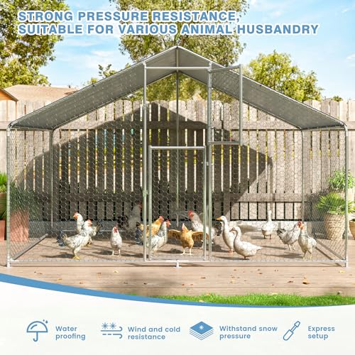 Polar Aurora Metal Chicken Coop, Large Outdoor Chicken Pen, Walk-in Chicken Run for 6-20 Chickens, Double Door Chicken House with Waterproof UV Protection Cover for Backyard (Spire-S) - size: 118.0"L x 78.7"W x 76.8"H