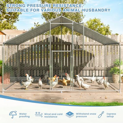 Polar Aurora Metal Chicken Coop, Large Outdoor Chicken Pen, Walk-in Chicken Run for 6-20 Chickens, Double Door Chicken House with Waterproof UV Protection Cover for Backyard (Spire-S) - size: 118.0"L x 78.7"W x 76.8"H