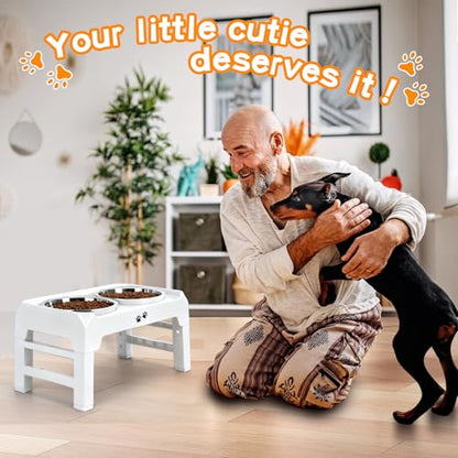COMESOON Elevated Dog Bowls, 4 Height Adjustable Raised Bowl Stand with 2 Thick 50oz Stainless Steel Food Bowls Non-Slip Feeder Adjusts to 3.7'', 9.2'', 10.75'', 12.36'' White - color: White, size: 8" for Medium Dogs