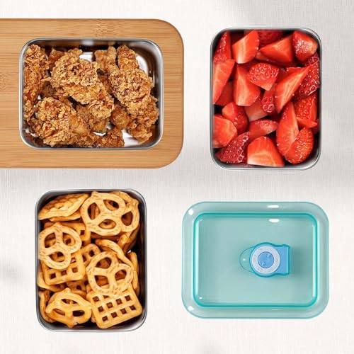 6pcs 304 Stainless Steel Food Containers with Lids, Stacking Snack Containers for Office and Home - color: silver