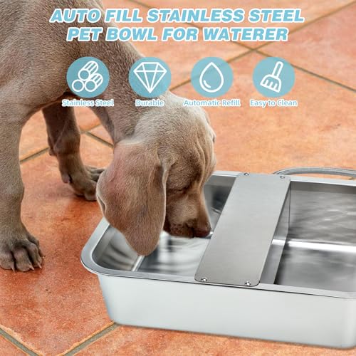 3 Gallon Automatic Dog Water Dispenser, Large Dog Water Bowl Dispenser for Outdoor, Stainless Steel Pet Bowl for Waterer Auto Fill Pet Waterer for Livestock Dogs Cats Chicken Fit 3/4'' GHT Faucet - size: 3 Gallons