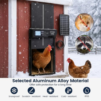 Giantex Automatic Chicken Coop Door Solar Powered with Light Sensor & Timer | Aluminum Auto Chicken Door, 4 Modes, Anti-Pinch Safety Protection, LCD Display, Remote Control, USB Charging Included