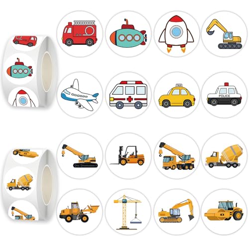 1000 Pcs Truck Stickers Bulk.Car Stickers for Boys Girls Mens.2 Roll 1 Inch Construction Pack Sticker Water Bottles Phone Case Laptop Book - color: Truck Car