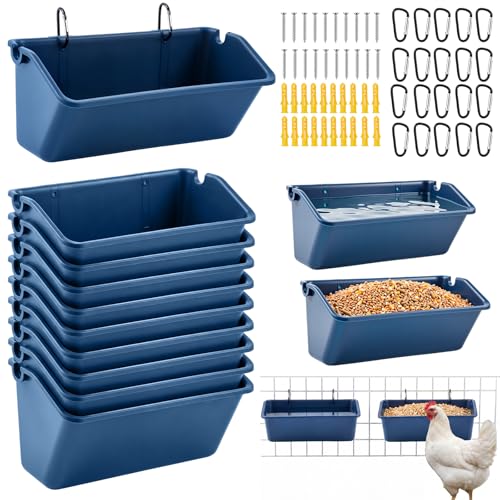 Wenqik 10 Pack Chicken Feeder Waterer Hanging Goat Feeders, 5 Quart Fence Mount Poultry Feed Troughs with Metal Clips and Screws, Livestock Feed Buckets for Sheep Duck Coop, Farm, Geese (Dark Blue) - color: Dark Blue