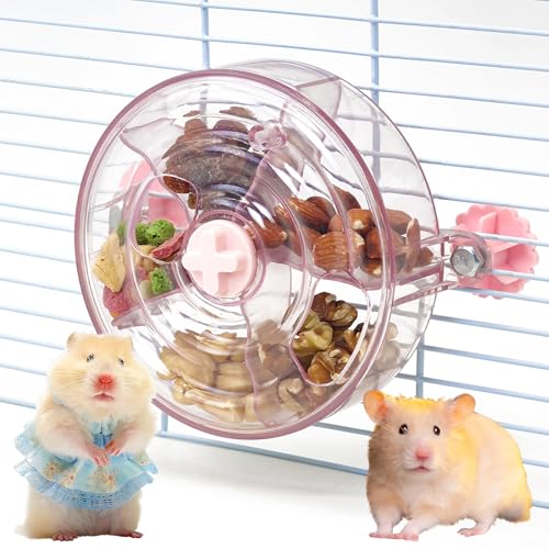 VCEPJH Rat Foraging Toy Interactive Slow Feeder with Transparent Rotating Treat Dispenser Wheel for Enrichment Activities Pet Rat Cage Accessories Ideal for Syrian Hamster Gerbil Mice (Pink) - color: Pink