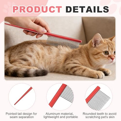 Grooming Pet Comb, 7.2Inch Dog Rat Tail Comb with Rounded Ends Cat Hair Trimmer Combs Knots Mats Loose Hair Removal (Red), Intended for Small Dog Cat - color: Red