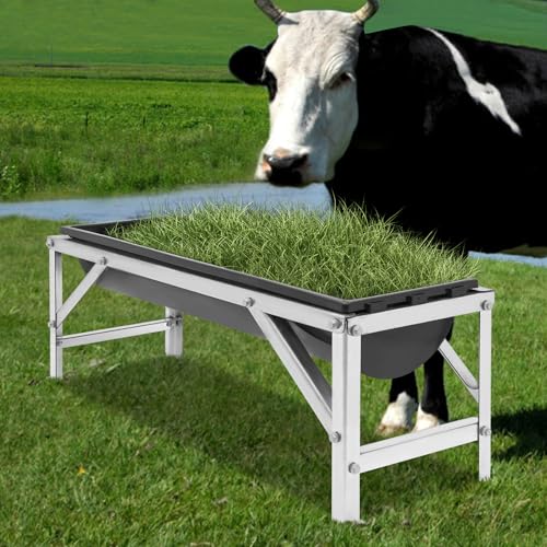 Livestock Feed Trough, 9.25 Gal Large Capacity Animal Feeder with Stand, Heavy Duty Metal Hay & Water Trough for Horses, Goats, Deer, Cattle, Chicken, Easy to Clean & Assemble (Black) - color: Black