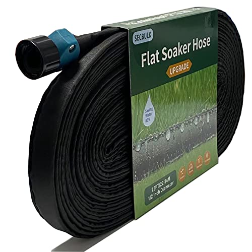Secbulk 2025 Flat Soaker Hose 75 ft for Garden, 75' Linkable Drip Hose Diy Garden Irrigation System Saving 80% Water, Dual-layer Leak-free Design Water Hose with Holes - size: 75ft