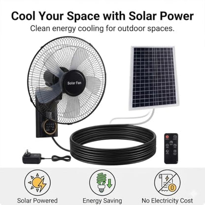 16" Solar Barn Fan for Chicken Coop and Greenhouse, Patio Fan Wall Solar Fan with Remote, 16ft Extension Cable AC/Solar Dual Power, 90° Oscillating Fans Waterproof Garage Cooling System
