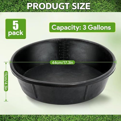 5 PCS Rubber Feed Pan, 3 Gallon/12 Quart Large Horse Feed Bucket, Animal Feeding Large Feed Bucket for Horse, Goat, Pig, Dog, Farm and Poultry, Black