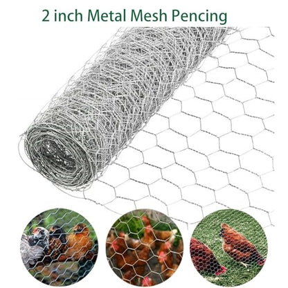 72 in x 50 ft, 2 inch Metal Mesh Pencing, Chicken Wire Fencing, Hexagonal Galvanized Poultry Wire Netting for Chicken, Duck, Goose, Rabbit Fencing - size: 72 in x 50 ft 2 in
