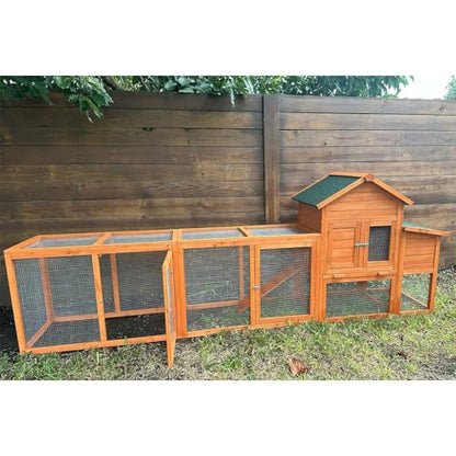 122" Large Chicken Coop Wooden Backyard Hen House - Indoor Outdoor Poultry Pet Hutch Garden Backyard Cage 2 Story Poultry Cage with Run, Chicken Nesting Box, Pull Out Trays and Anti-Slip Asphalt Ramp - color: Natural