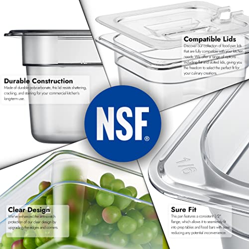 CURTA 6-Pack 1/6 Size 4" Deep NSF Polycarbonate Food Pans | Dishwasher & Freezer Safe Clear Container for Prep Tables, Buffet, Salad Bar, Commercial & Home Kitchen - color: 1/6 Size, size: 4" Deep